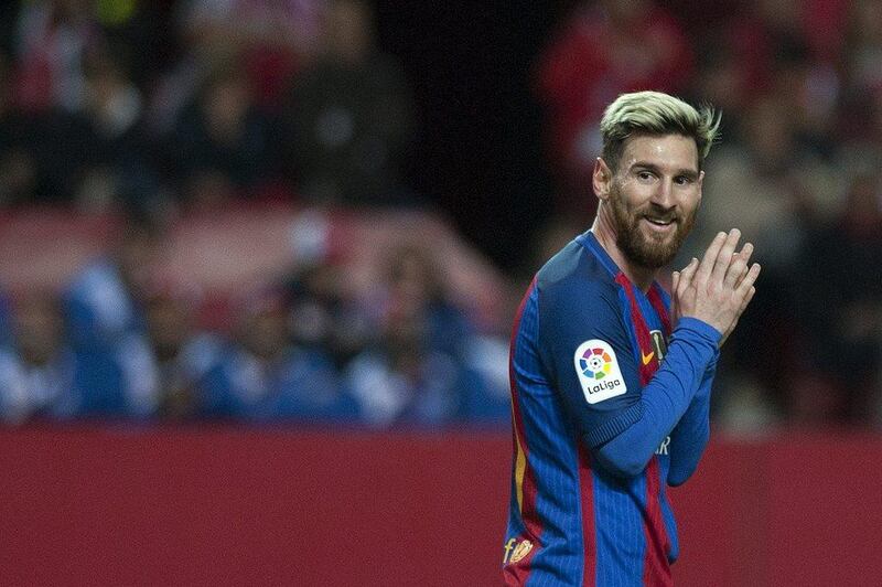 Barcelona's Lionel Messi shown during Sunday's match against Sevilla. Jorge Guerrero / AFP / November 6, 2016