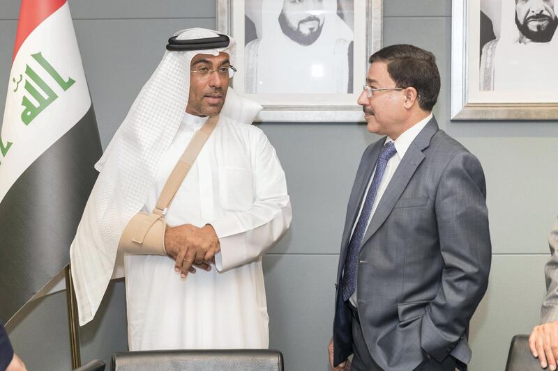 ABU DHABI, UNITED ARAB EMIRATES. 26 November 2017. Trade Bank of Iraq (TBI), a leading Government Bank in Iraq, opened a representative office at the Abu Dhabi Global Market. This expansion represents its first premises outside Iraq as a part of its regional expansion plan. LtoR: Mr. Faisal Al Haimus, Chairman of TBI, His Excellency Ahmed Al Sayegh, Chairman of ADGM and Dr Ali Al-Alaq, the Governor of the Central Bank of Iraq. (Photo: Antonie Robertson/The National) Journalist: Samrad Khan. Section: Business.