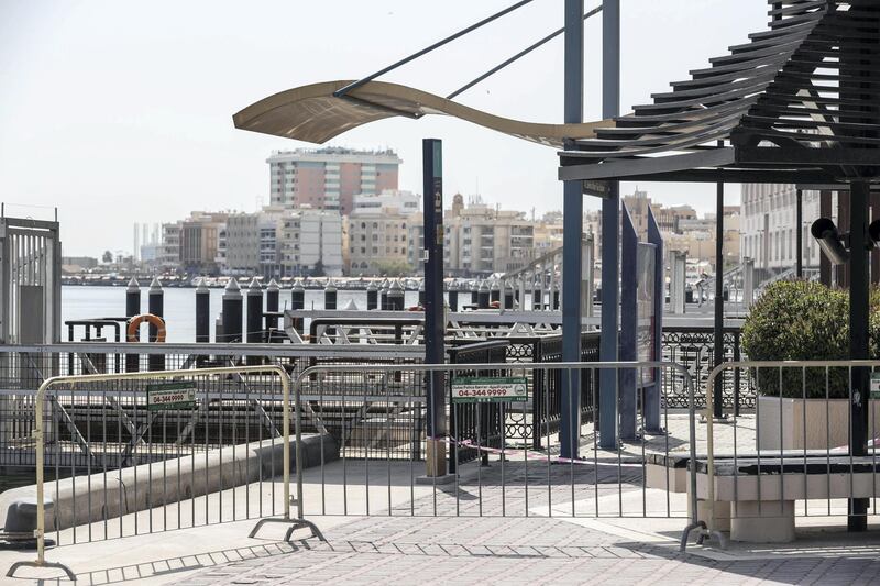DUBAI, UNITED ARAB EMIRATES. 26 APRIL 2020. The barrier along the Baniyas road entrance to the quarentined Al Ras area in Deira. (Photo: Antonie Robertson/The National) Journalist: Ramola Talwar. Section: National.
