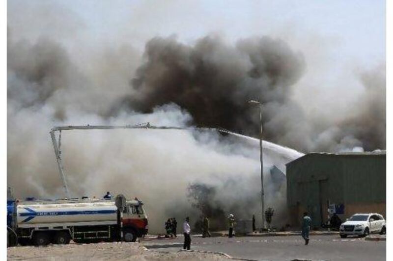 Fire broke out in a Port Zayed warehouse being used to store sponge for furniture yesterday, and soon spread to three other units.