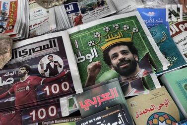 <p>Still of newspapers showing Mohammed Salah after Liverpools&nbsp;5-2 victory over Roma.</p>
