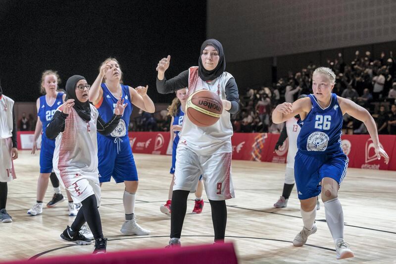 ABU DHABI, UNITED ARAB EMIRATES. 15 MARCH 2019. Special Olympics action at ADNEC. UAE VS FINLAND, Basketball. (Photo: Antonie Robertson/The National) Journalist: None: National.