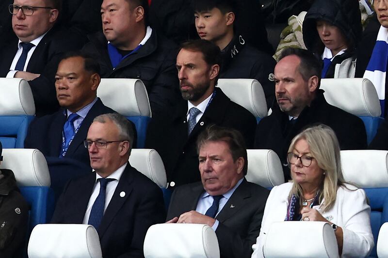 England manager Gareth Southgate watches from the stands at King Power Stadium. AFP