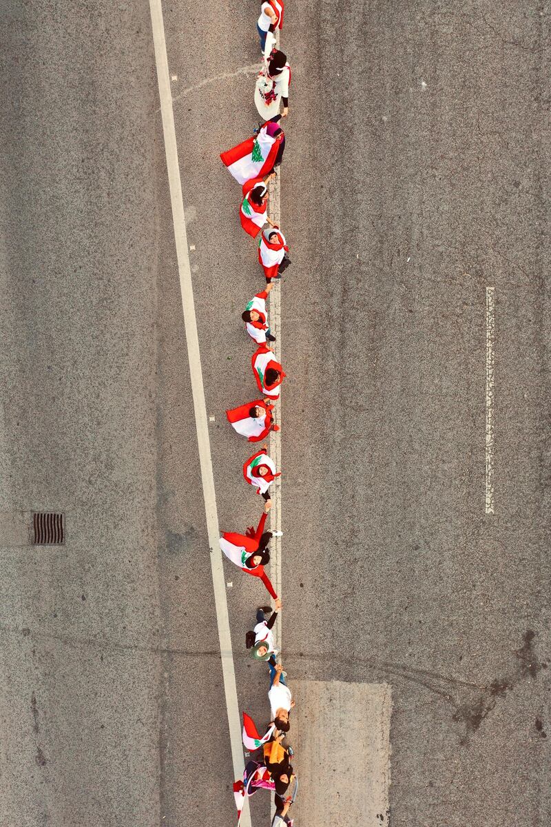 Drone images of Human Chain in Tripoli, Lebanon.  Photo by Omar Imadi