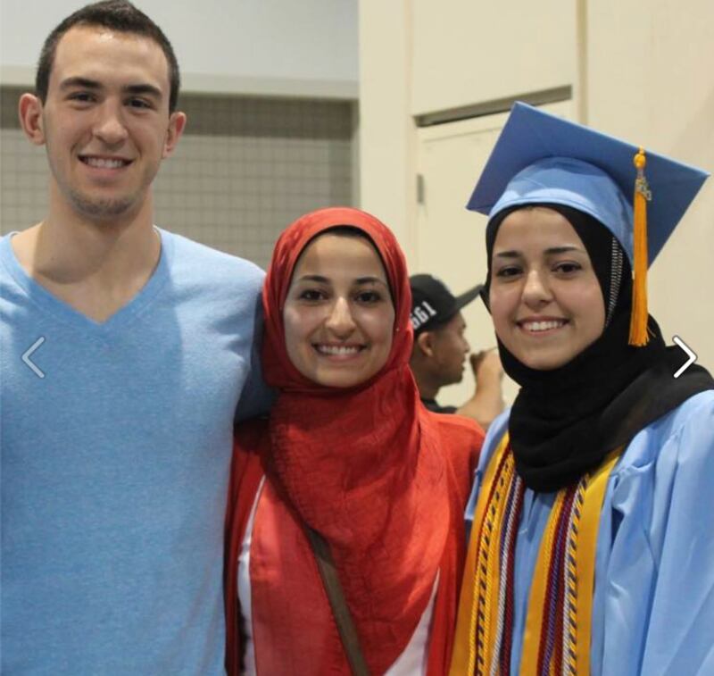 Deah Shaddy Barakat, 23, his wife Yusor Abu-Salha, 21, and her sister Razan Abu-Salha were killed in the university town of Chapel Hill. Courtesy facebook.com/ourthreewinners