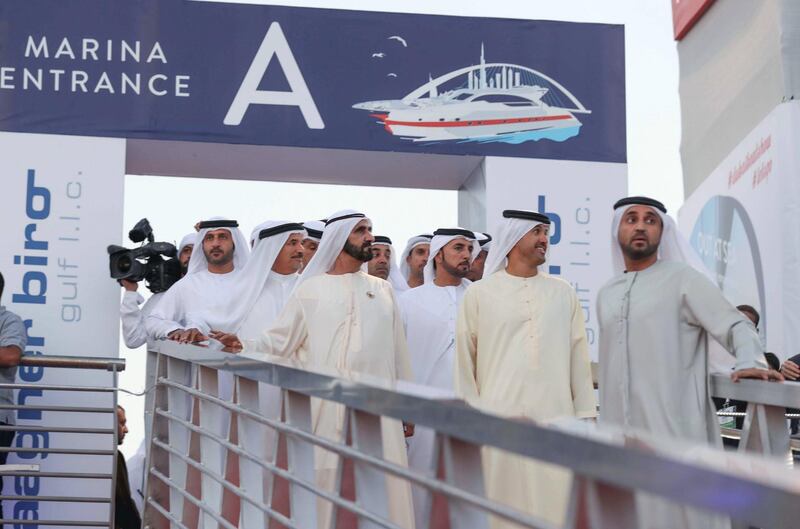 Sheikh Mohammed bin Rashid, Vice President and Ruler of Dubai, tours the Dubai International Boat Show on Saturday. Wam