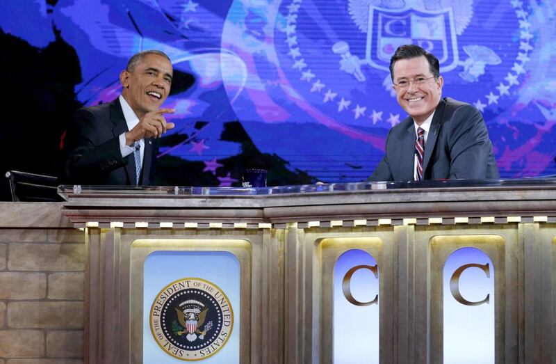 Barack Obama appears on The Colbert Report with Stephen Colbert. Kevin Lamarque / Reuters