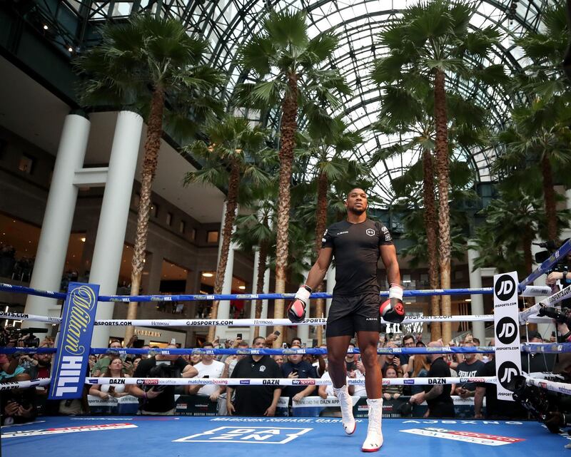 Anthony Joshua during the public work-out at Brookfield Place in New York ahead of his heavyweight world title fight with Andy Ruiz Jr. Press Association