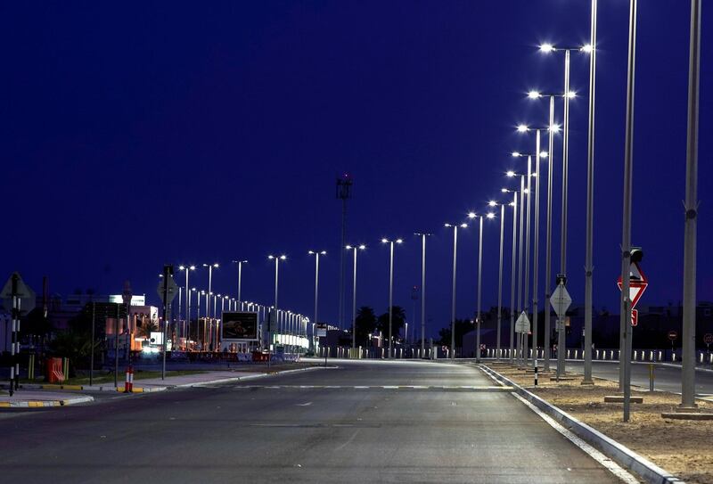 Abu Dhabi, United Arab Emirates, April 13, 2020.  Empty streets at Khalifa City during the Coronavirus epidemic.
at Abu Dhabi.  
Victor Besa / The National
Section:  NA
For:  Standalone