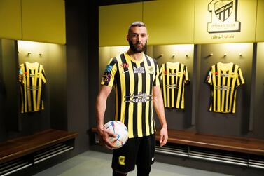 Former Real Madrid striker Karim Benzema was unveiled as an Al-Ittihad player in front of thousands of fans in Saudi Arabia. Photo: Al-Ittihad