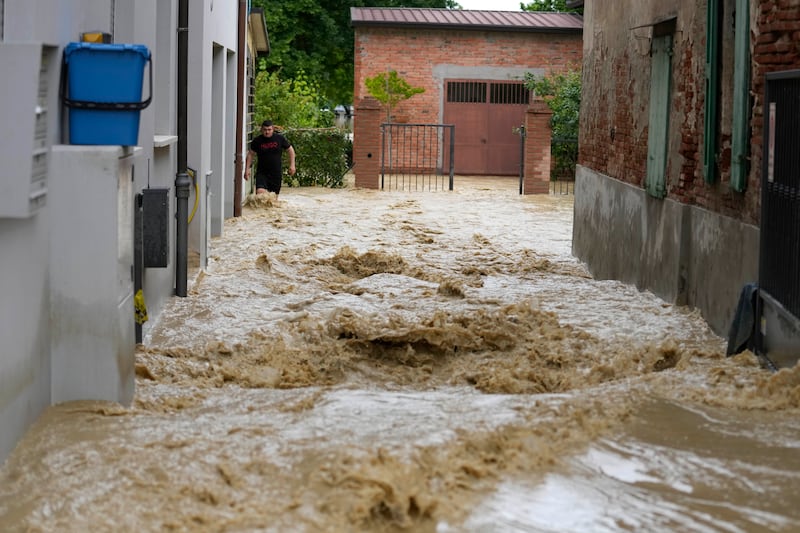 A flooded street in the village of Castel Bolognese. AP