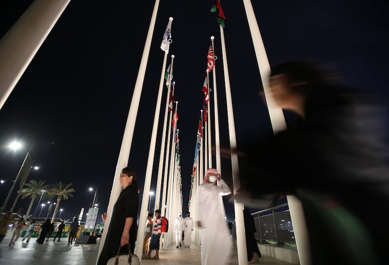 Expo City Dubai in March 2022 during Earth Hour, an annual event in which lights are switched off in major cities around the world to draw attention to energy consumption and its effects on the climate. EPA