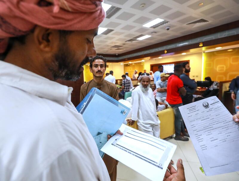 Abu Dhabi, U.A.E., August 26 , 2018.  Visa violators who have been trying to take advantage of the amnesty at the Tas-Heel Centre at Al Raha Mall.
 Victor Besa/The National
Section:  NA
Reporter:  Haneen Dajani