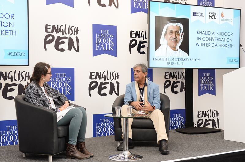 Poets Khalid Albudoor and Erica Hesketh in conversation at the event. Photo: London Book Fair