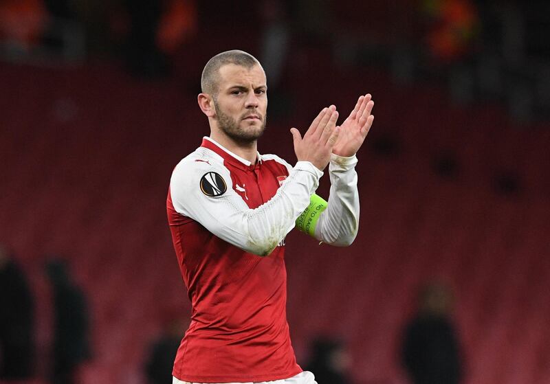 epa06375446 Arsenal Jack Wilshere greets supporters after the UEFA Europa League group H soccer match between Arsenal FC and Bate Borisov in London, Britain, 07 December 2017.  EPA/FACUNDO ARRIZABALAGA