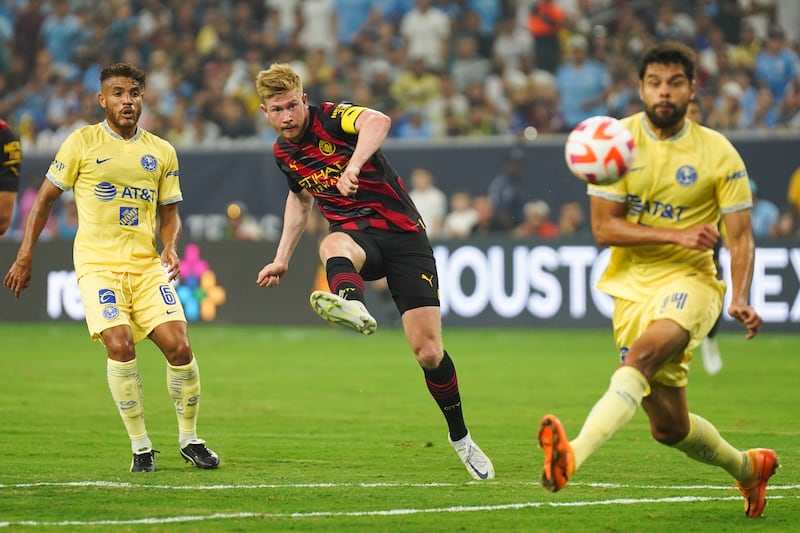 Manchester City's Kevin de Bruyne takes a shot during a pre-season friendly match at NRG Stadium, Houston against Club America. City won the math 2-1, with De Bruyne scoring both City goals. PA