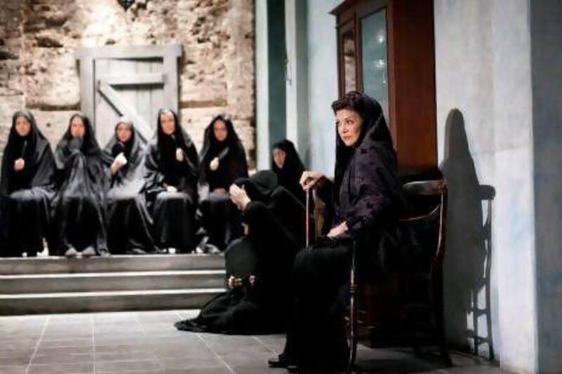 Shohreh Aghdashloo, right, in the title role of Federico García Lorca's The House of Bernarda Alba. For the current production at London's Almeida Theatre, the play about a tyrannical mother and her daughters has been relocated from Spain to Iran.