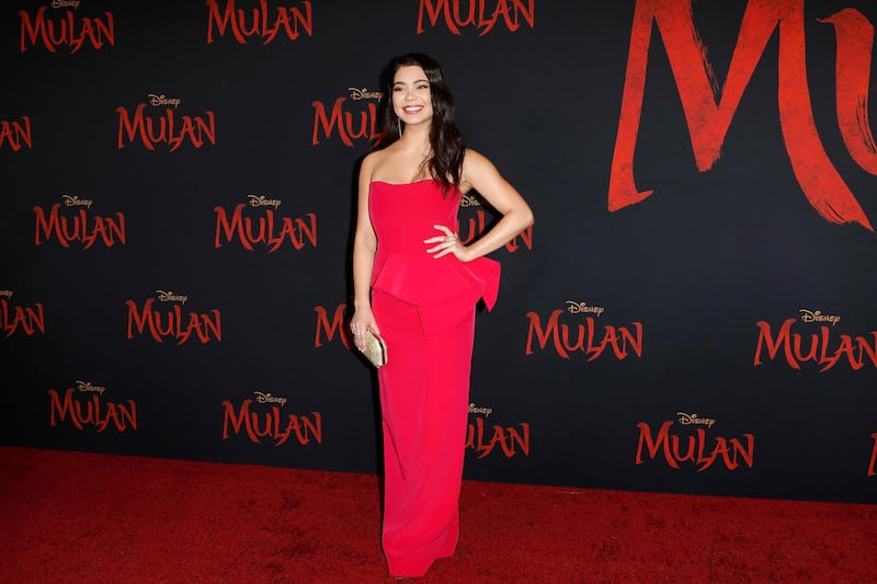 Auli'i Cravalho in Lebanese label Azzi & Osta at the world premiere of Disney's 'Mulan' at the Dolby Theatre in Hollywood on March 9, 2020. EPA