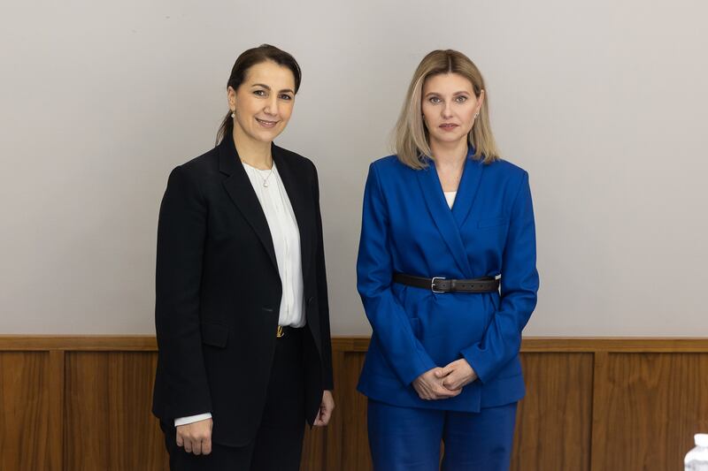Mariam Al Mheiri, Minister of Climate Change and Environment, met Olena Zelenska, Ukraine's first lady. They discussed the UAE’s humanitarian support for children affected by the Ukrainian crisis.

