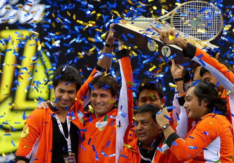 The Indian Aces celebrate winning the IPTL on Saturday in Dubai. Marwan Naamani / AFP