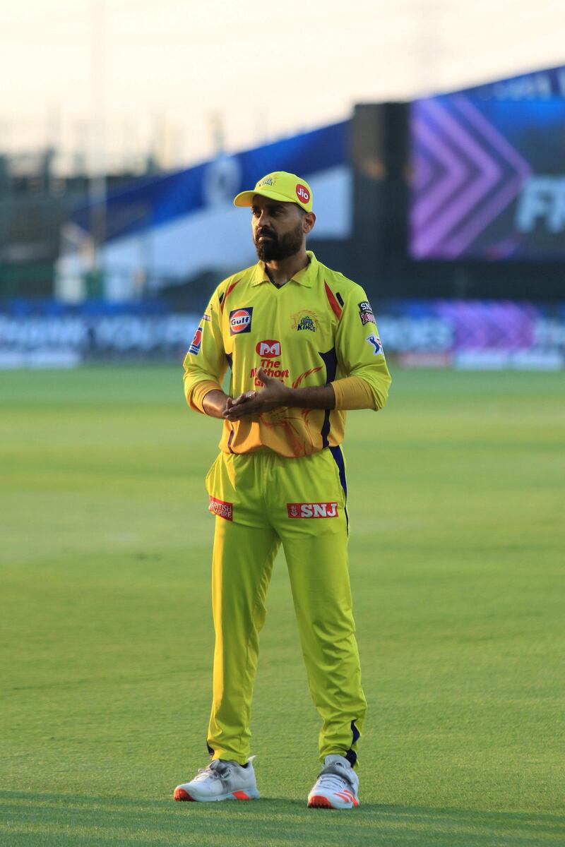 Murali Vijay  of Chennai Superkings  line up for front line heroes during match 1 of season 13 Dream 11 of Indian Premier League (IPL) held at the Sheikh Zayed Stadium, Abu Dhabi  in the United Arab Emirates on the 19th September 2020.  Photo by: Rahul Goyal  / Sportzpics for BCCI