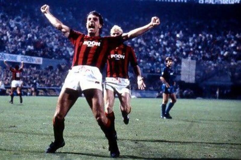 AC Milan striker Joe Jordan, of Scotland, is seen after scoring during a derby match against Inter Milan. (Ap Photo/Carlo Fumagalli)