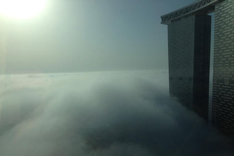 View from Sun Towers in Abu Dhabi - fog blankets the capital on March 10, 2014. Courtesy Maria Cristina Tamayo 