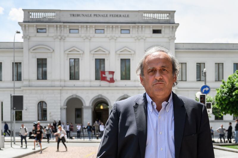 Former Uefa president Michel Platini leaves Switzerland's Federal Criminal Court after the first day of his trial on June 15, 2022. AFP
