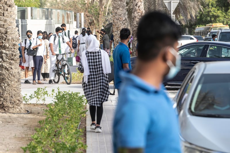 The first day of school after the summer break at the Delhi Private School in The Gardens, Jebel Ali, Dubai. All photos: Antonie Robertson / The National