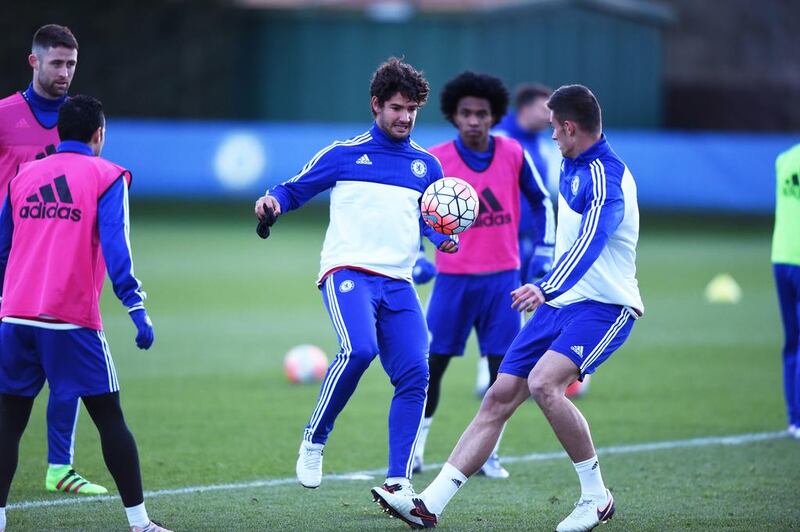 Chelsea's Alexandre Pato, Matt Miazga during a training session at the Cobham Training Ground on 30th January 2016 in Cobham, England. (Darren Walsh/Chelsea via AP Images)