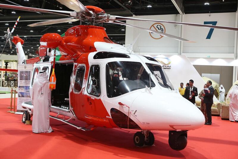 A rescue helicopter on display at Adihex.