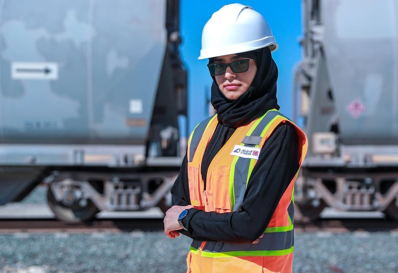 Abu Dhabi, United Arab Emirates, November 15, 2020.  Maithaa Al Remeithi, first Emirati train controller at Etihad Rail Depot, Al Mirfa.Victor Besa/The NationalSection:  NAReporter:  Kelly Clarke