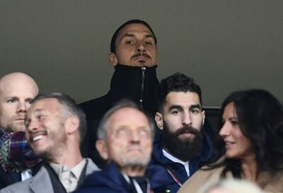 Sweden forward Zlatan Ibrahimovic watch from the stand during the FIFA World Cup 2018 qualification football match between Sweden and Italy in Solna,Sweden on November 10, 2017. / AFP PHOTO / Jonathan NACKSTRAND