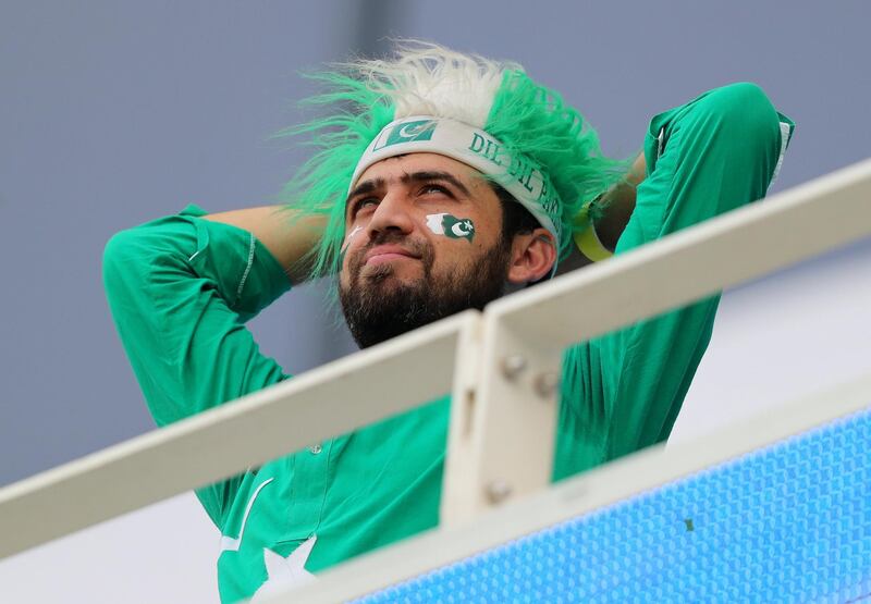 Dubai, United Arab Emirates - September 16, 2018: Pakistan fans during the game between Pakistan and Hong Kong in the Asia cup. Sunday, September 16th, 2018 at Sports City, Dubai. Chris Whiteoak / The National