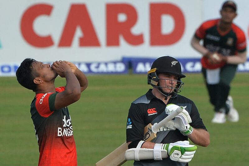 Bangladesh's Mohammad Saifuddin got the wicket of New Zealand captain Tom Latham. AFP