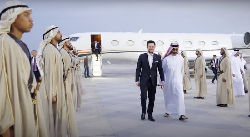 Jordan's Crown Prince was welcomed by Sheikh Tahnoun bin Zayed, National Security Adviser, to Abu Dhabi on Monday.