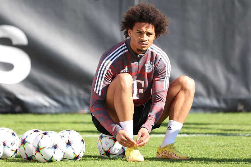 Bayern winger Leroy Sane at Saebener Strasse training ground. Getty