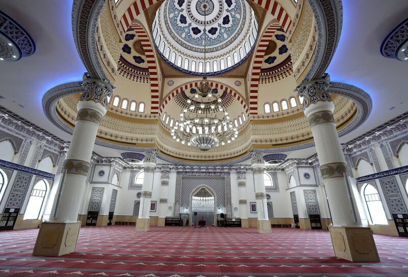 Dubai, United Arab Emirates - Reporter: N/A. News. Al Farooq Omar Bin Al Khattab Mosque in Dubai with their Covid-19 prevention measures as they prepare to open tomorrow. Tuesday, June 30th, 2020. Dubai. Chris Whiteoak / The National