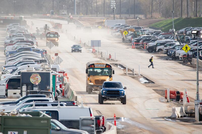 The parking lot at Tesla's Austin factory is packed with employees' cars. Bloomberg