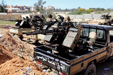 Military vehicles of Misrata forces, aligned with the Government of National Accord, are seen near a military camp in Tripoli. Reuters