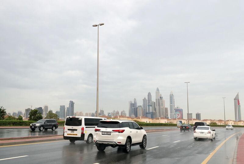 Dubai, United Arab Emirates - March 28, 2019: The rain falls in Dubai. Thursday the 28th of March 2019, near the Springs, Dubai. Chris Whiteoak / The National