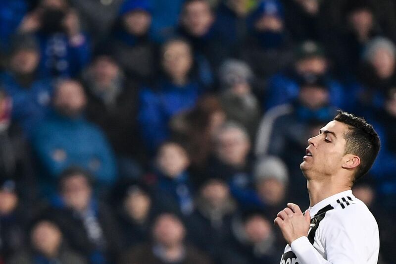 Juventus' Portuguese forward Cristiano Ronaldo reacts during the Italian Serie A football Match Atalanta Bergamo vs Juventus at the Atleti Azzurri d'Italia stadium in Bergamo.  AFP