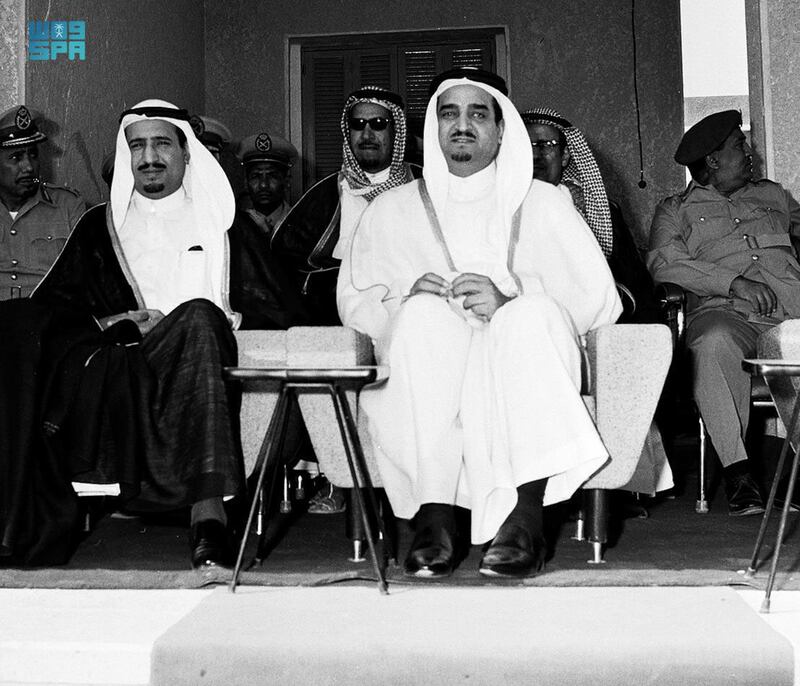 King Fahd with the future King Salman attending a graduation ceremony in 1967. SPA