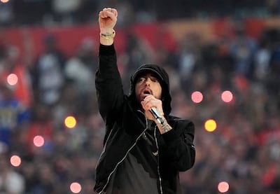Eminem performs during the halftime show at Super Bowl 56 in Inglewood, California. AP