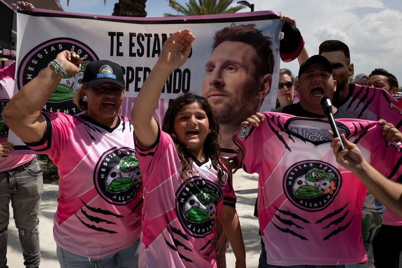 Lionel Messi fans gather outside the Inter Miami DRV Pnk Stadium, in Fort Lauderdale, Florida. Reuters