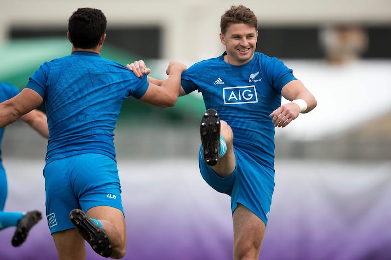 New Zealand full-back Beauden Barrett attends a training session at the Tatsuminomori Seaside Park in Tokyo. AFP