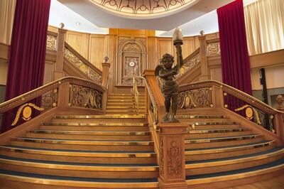 Ireland, North, Belfast, Titanic quarter visitor attraction, replica staircase in the banqueting hall. (Photo by: Eye Ubiquitous/UIG via Getty Images)