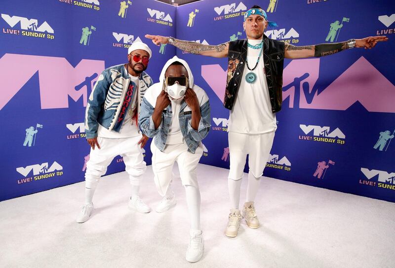 NEW YORK, NEW YORK - AUGUST 30: (L-R) apl.de.ap, will.i.am, and Taboo attend the 2020 MTV Video Music Awards, broadcast on Sunday, August 30, 2020 in New York City. (Photo by Rich Fury/MTV VMAs 2020/Getty Images for MTV)