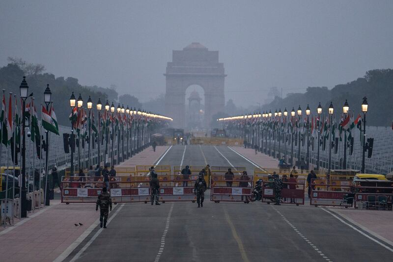 The Rajpath is blocked off ready for the Republic Day parade in New Delhi. AP