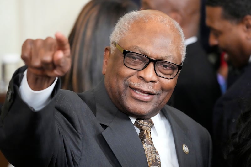 Representative James Clyburn arrives to hear Mr Biden speak at an event to celebrate Black History Month. AP